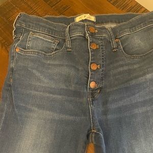 Madewell fair trade certified button fly Jeans.  9” mid rise skinny. Medium wash